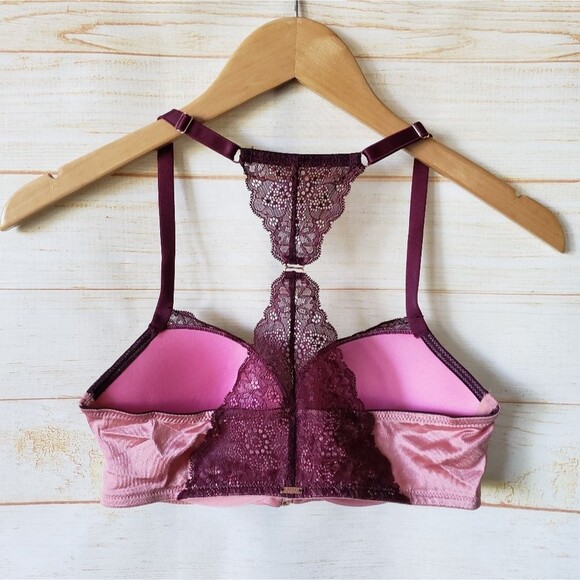 PINK Victoria's Secret Date Push-Up Lace Bra Women's Size 34D Pink Burgundy - Picture 6 of 15